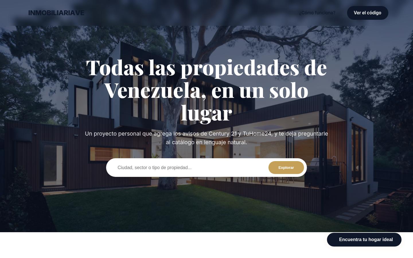 Inmobiliaria VE home page with a property search box